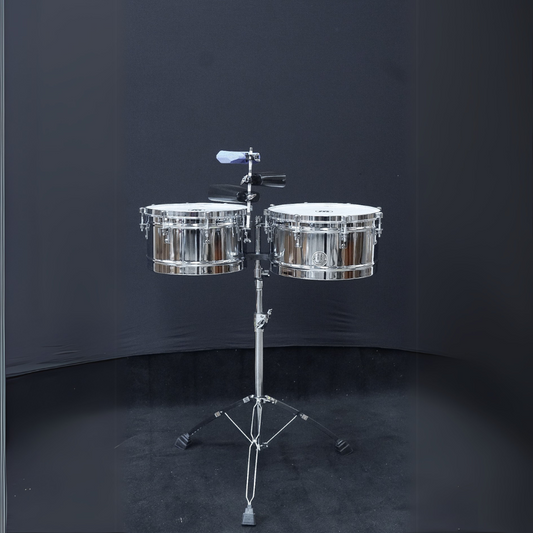 Williams PercussionTimbales Steel 14/15X8 Chrome + Stand + 3 Cowbell
