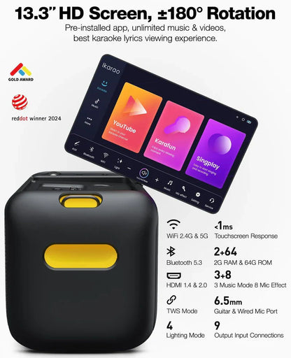 X1 - Ikarao Break X1 Smart Karaoke Machine - 13.3"" HD Touchscreen and two Microphones